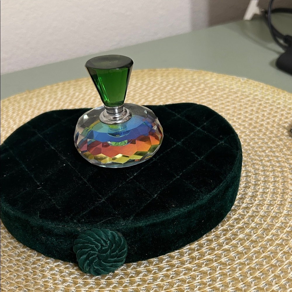 Vintage art, deco Faceted Glass Perfume Bottle rainbow of colors